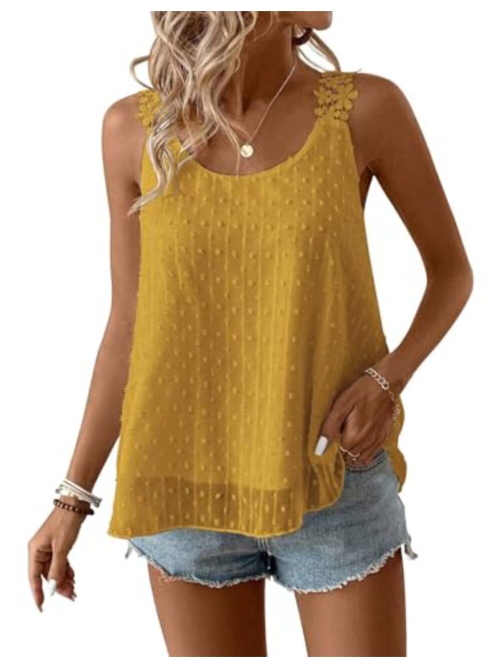 Swiss Dot Lace Strap Tank Top Sleeveless Summer Casual Layering Women's